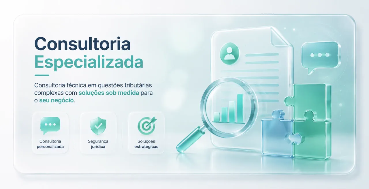 Consultoria Especializada — consultoria técnica em questões tributárias complexas com soluções sob medida para o seu negócio. Consultoria personalizada, segurança jurídica e soluções estratégicas.